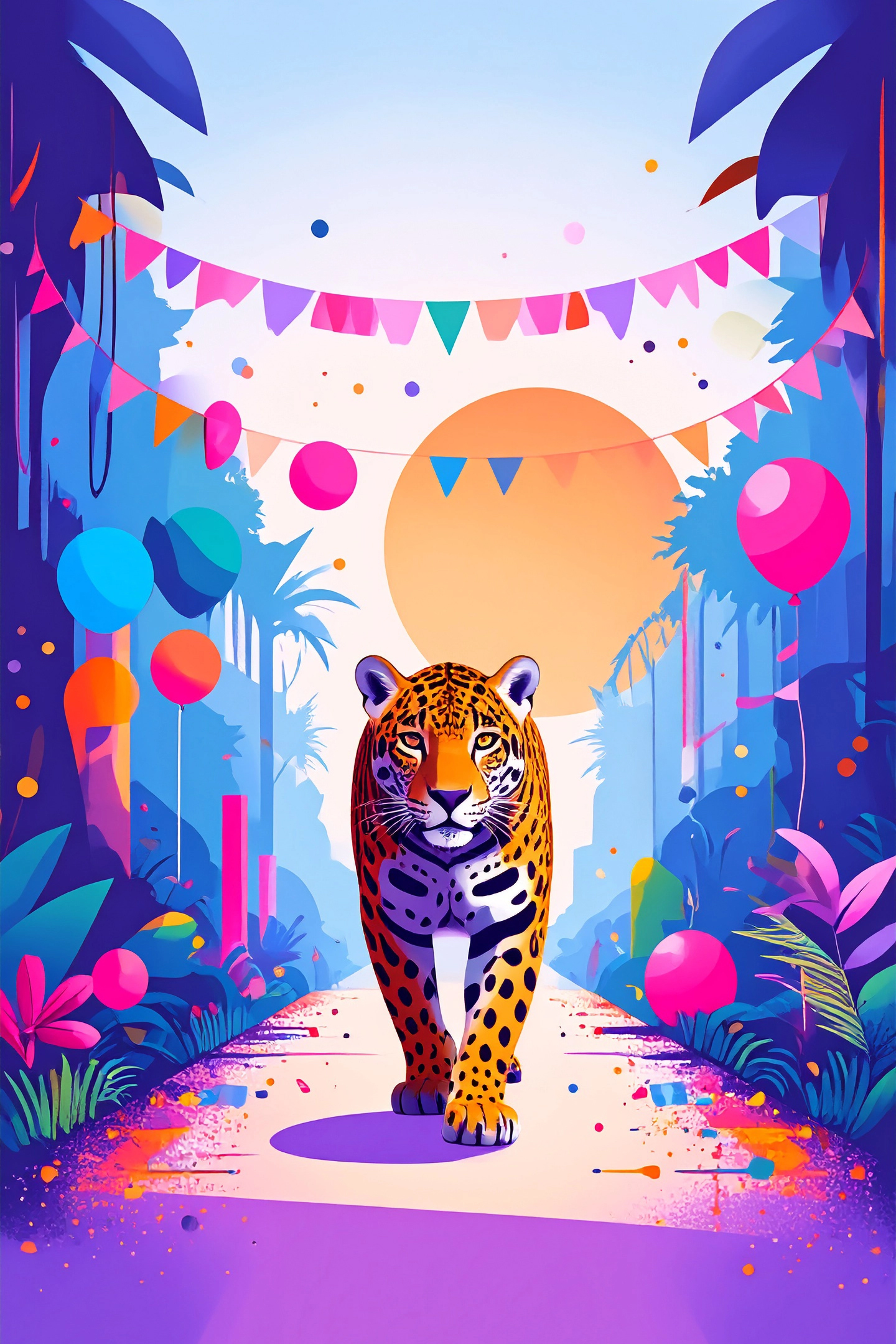 birthday-themed jaguar illustration