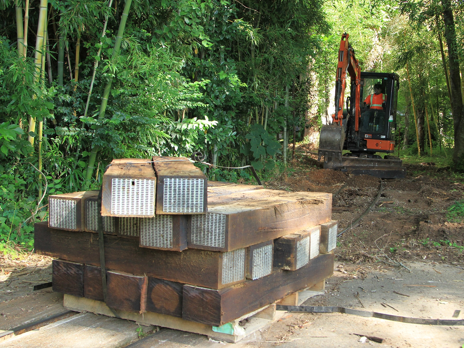 stack of train cross ties
