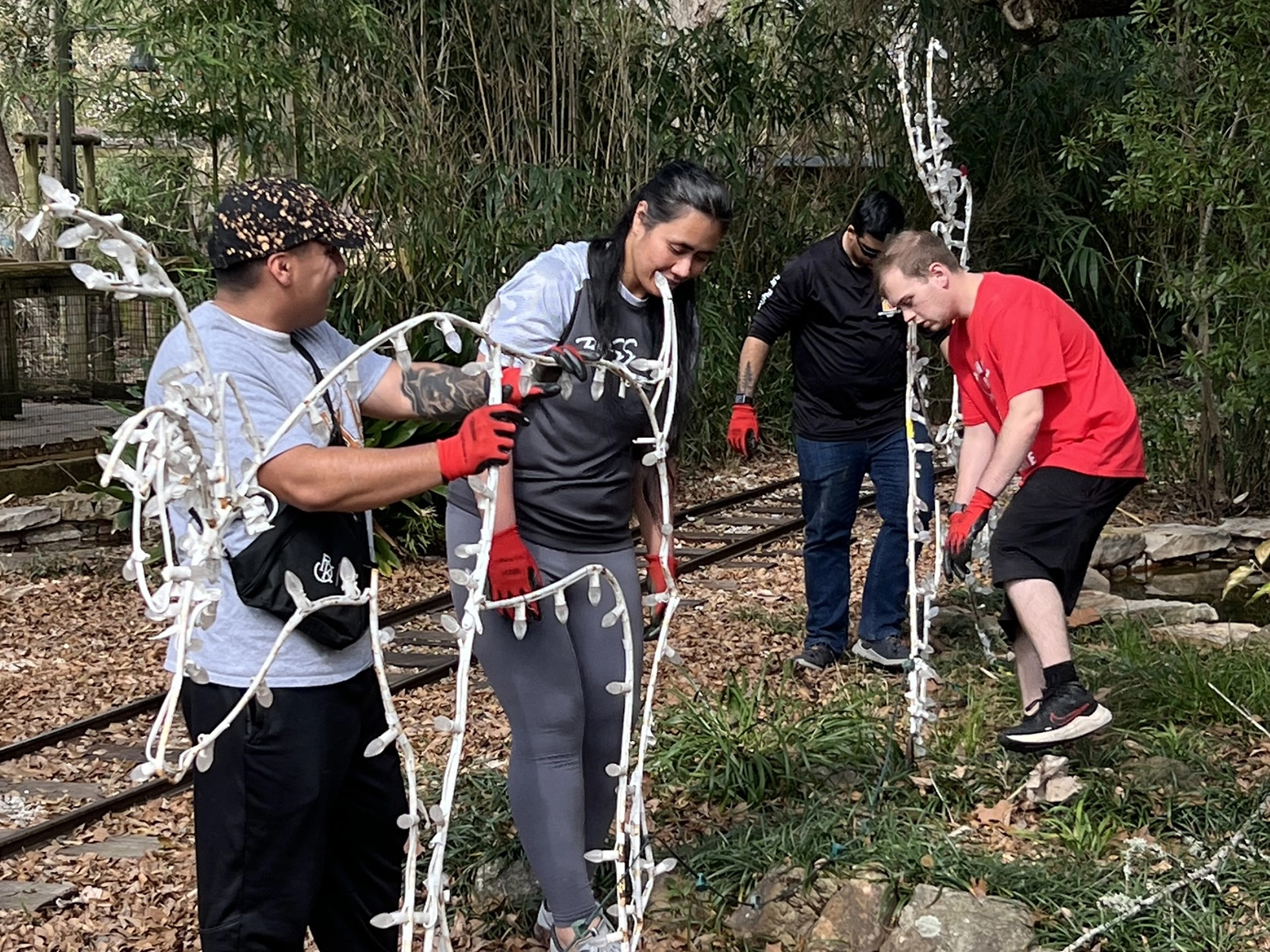 coraporate volunteer group assisting with event prep