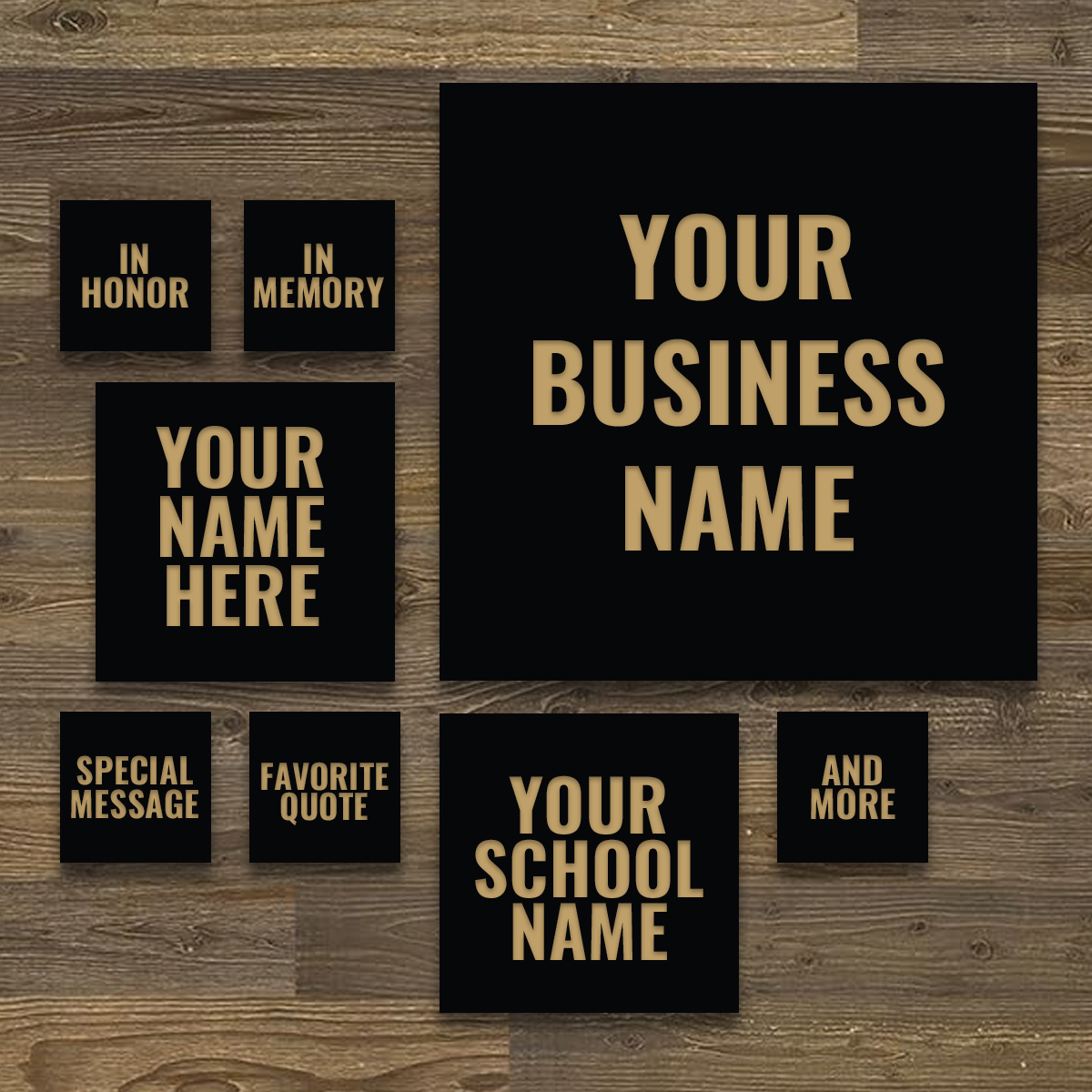 wooden wall with engraved plaques